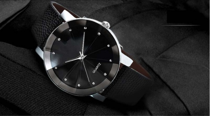 Men's Luxury Quartz Stainless Steel Dial Wrist Watch - Black