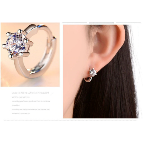 Sterling Silver Plated Six Claws Crystal Hoop Earrings - Image 4