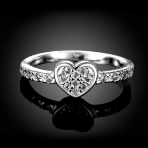 Silver Plated Solid Crystal Heart Ring