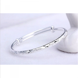 Sterling Silver Plated Adjustable Frosted Star Bangle