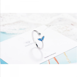 Sterling Silver Plated Blue Mermaid Tail Adjustable Ring (Size 7-8)