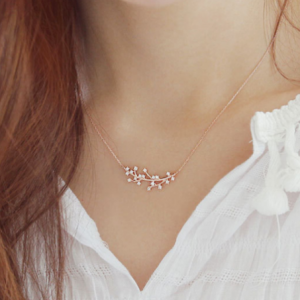 Elegant Silver/Rose Plated Crystal Branch Choker Necklace