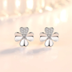 Sterling Silver Plated Zirconia Four Leaf Clover Earrings