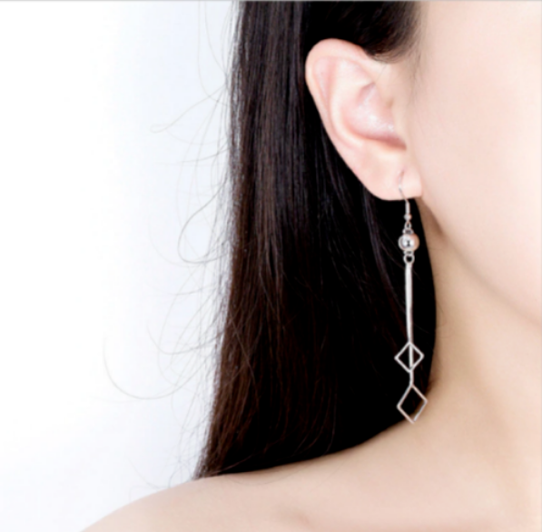 Silver Plated Diamond Design Drop Earrings