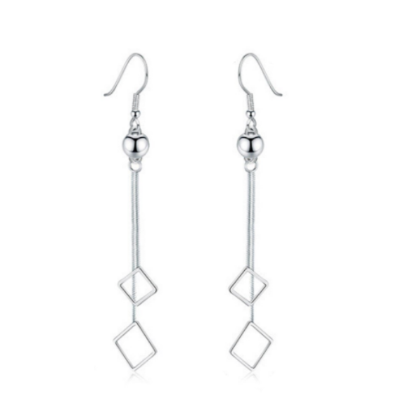 Silver Plated Diamond Design Drop Earrings - Image 6