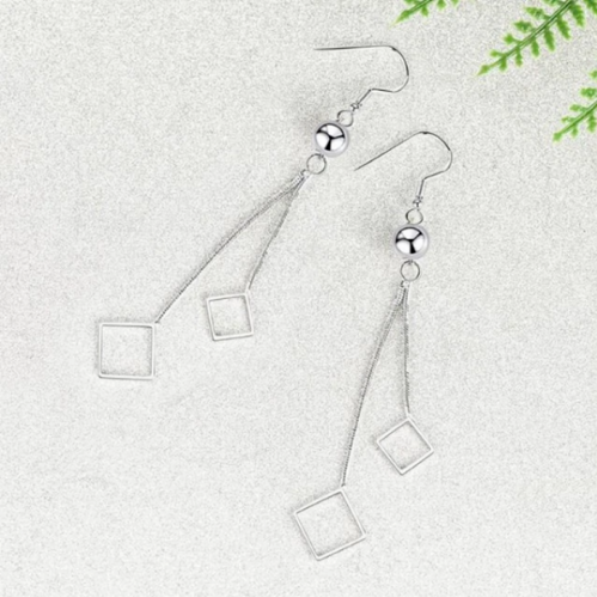 Silver Plated Diamond Design Drop Earrings - Image 3