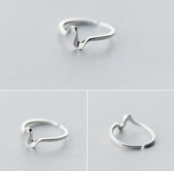 925 Sterling Silver Adjustable Wave Ring - Image 3