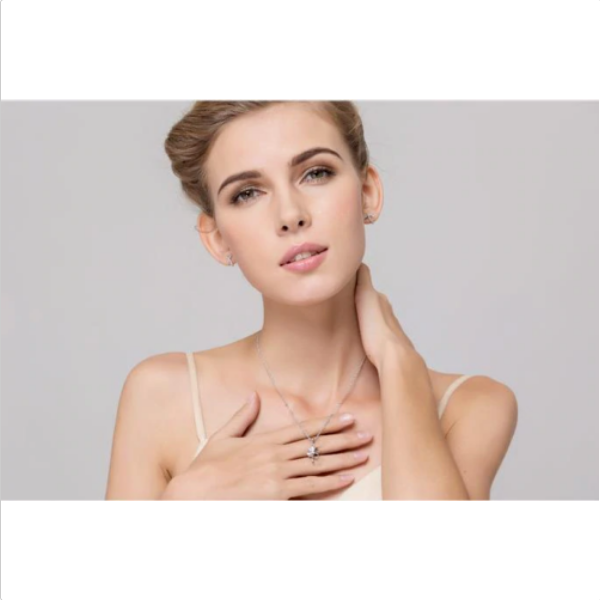 Sterling Silver Plated Zircon Clover Pendant Necklace - Image 3