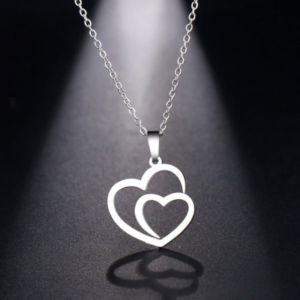 Stainless Steel Double Heart Pendant Necklace