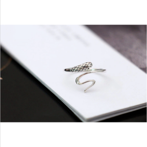 Sterling Silver Plated Adjustable Snake Ring (Size 5.5-8)