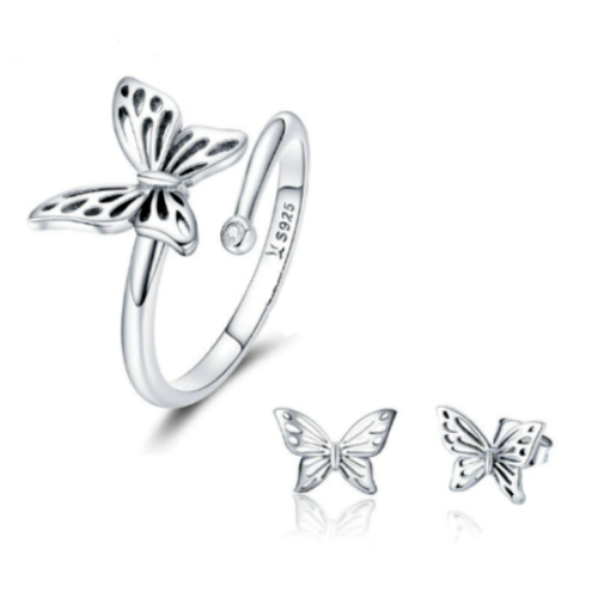 Platinum 925 Sterling Silver Hollow Out Butterfly Set