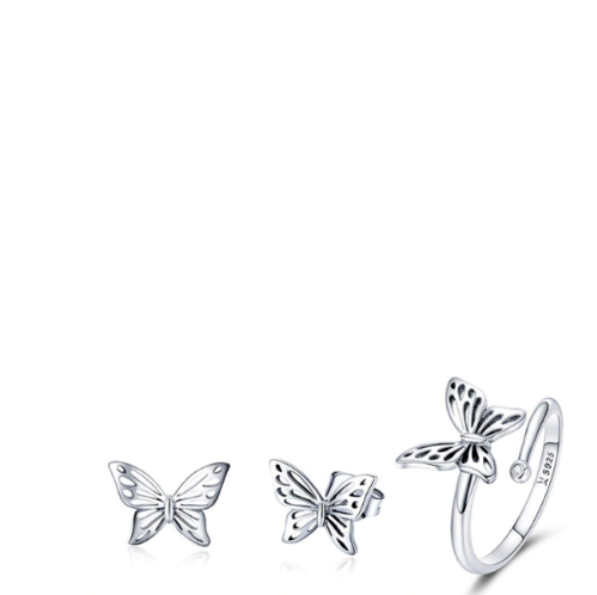 Platinum 925 Sterling Silver Hollow Out Butterfly Set - Image 5