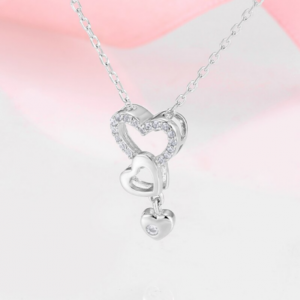 925 Sterling Silver Triple Heart Zircon Necklace