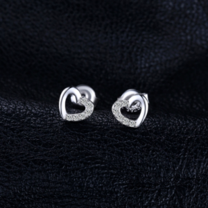 Genuine 925 Sterling Silver Zircon Heart Earrings
