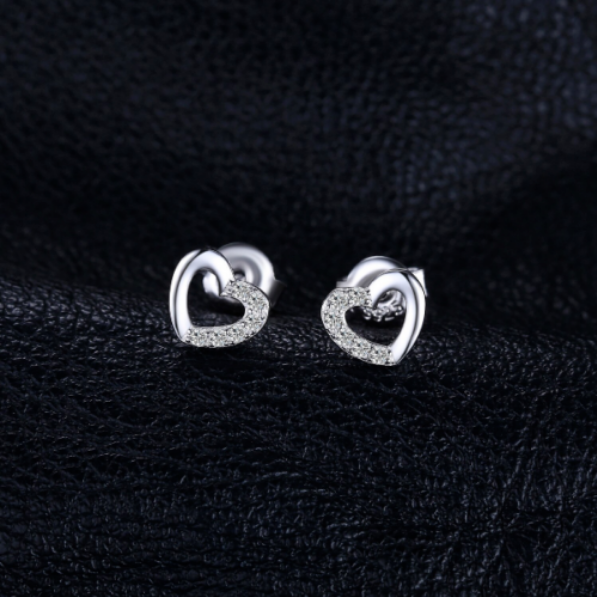 Genuine 925 Sterling Silver Zircon Heart Earrings