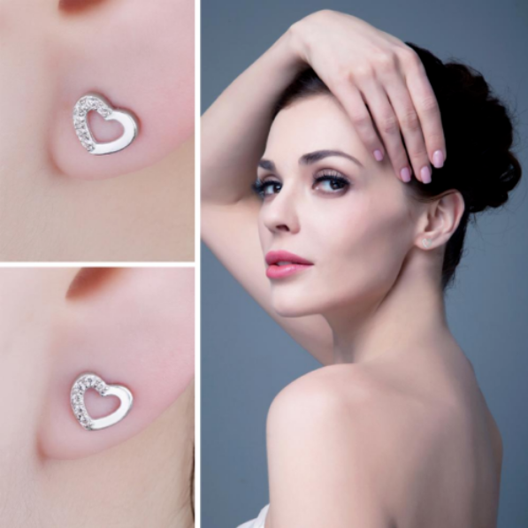 Genuine 925 Sterling Silver Zircon Heart Earrings - Image 2