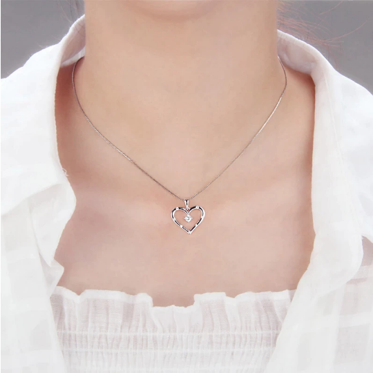 925 Sterling Silver Zircon Heart Pendant Necklace - Image 2