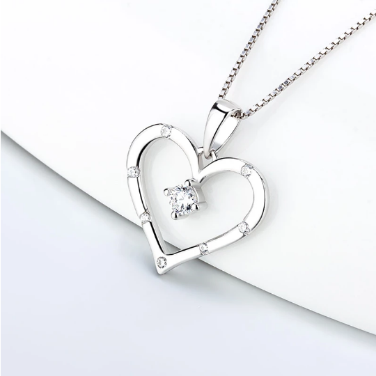 925 Sterling Silver Zircon Heart Pendant Necklace - Image 3