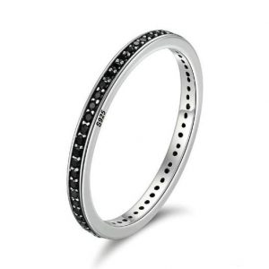 Exquisite 925 Sterling Silver Black Zircon Eternity Ring