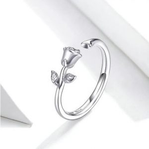 Platinum 925 Sterling Silver Adjustable Thorns & Rose Ring (Size 5-7)