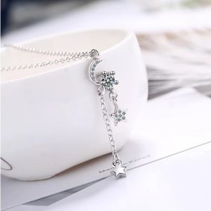 Sterling Silver Plated Zircon Star Moon Tassel Choker