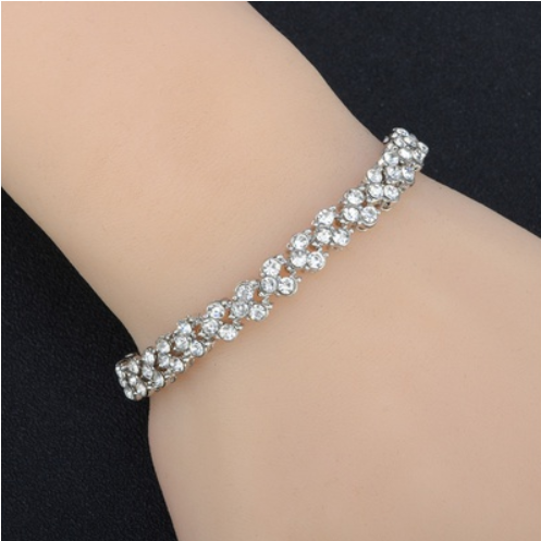 Sterling Silver Plated Cubic Zirconia 3-Stone Strand Bracelet - Image 3