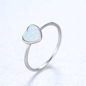 Sterling Silver Plated Fire Opal Heart Ring (Size 8)