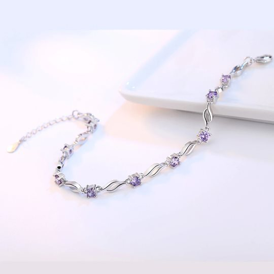 Sterling Silver Plated Cubic Zirconia Wave Bracelet - Image 4