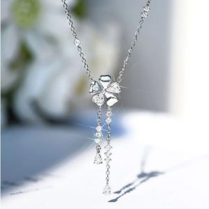 Exquisite Sterling Silver Plated Zirconia Flower Tassel Pendant Necklace