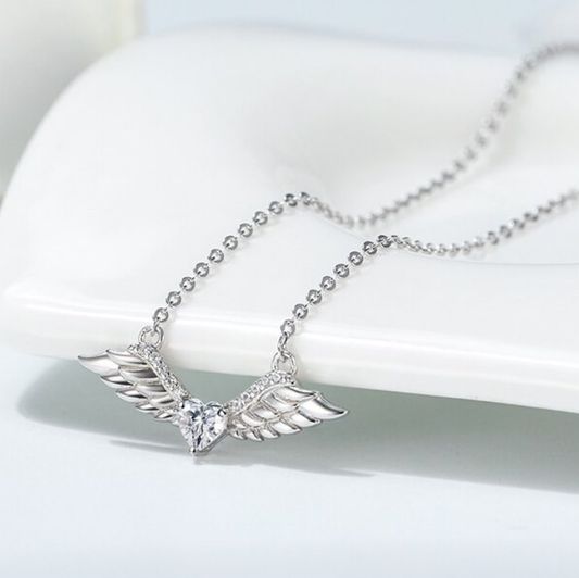Exquisite 925 Sterling Silver Angel Wings Zirconia Pendant Necklace - Image 3