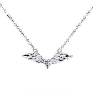 Exquisite 925 Sterling Silver Angel Wings Zirconia Pendant Necklace
