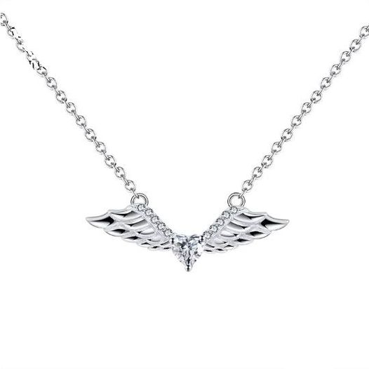Exquisite 925 Sterling Silver Angel Wings Zirconia Pendant Necklace
