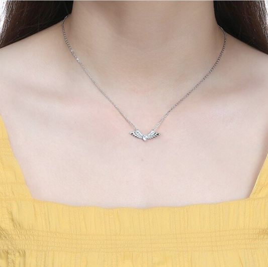 Exquisite 925 Sterling Silver Angel Wings Zirconia Pendant Necklace - Image 2