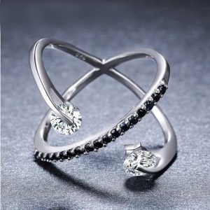 Sterling Silver Plated Creative Black Spinel Zirconia Ring