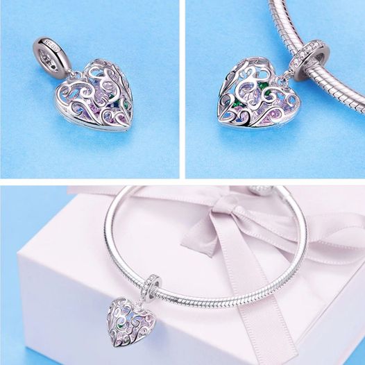 925 Sterling Silver Zircon Heart Charm Fit Pendant - Image 3