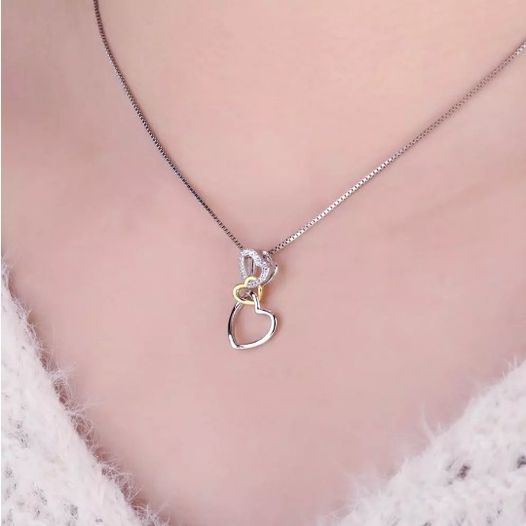 Exquisite 925 Sterling Silver Triple Heart Zircon Pendant Necklace - Image 2
