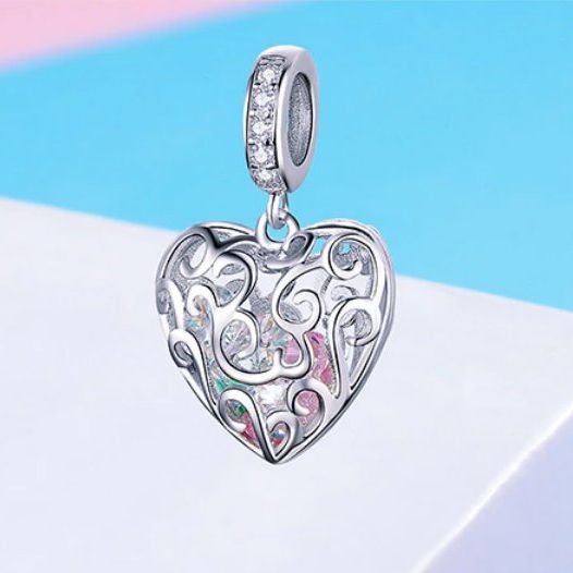 925 Sterling Silver Zircon Heart Charm Fit Pendant