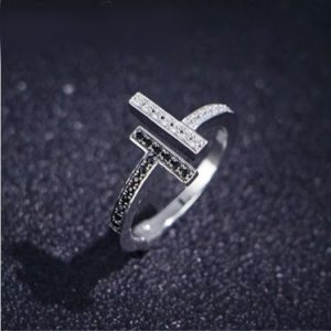 Sterling Silver Plated Black & White Creative Zirconia Ring