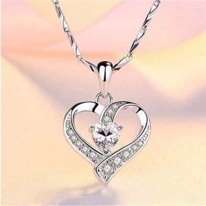 Sterling Silver Plated Crystal Zirconia Heart Pendant Necklace