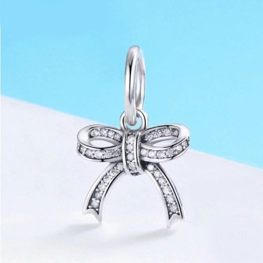 925 Sterling Silver Elegant Zircon Bow-knot Charm Fit Pendant