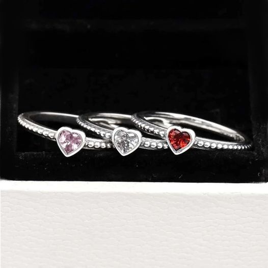 Sterling Silver Plated Zirconia Heart Beaded Ring - Image 6