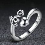 Genuine 925 Sterling Silver Lovers Heart Adjustable Ring (Size 5-7)