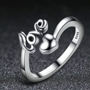 Genuine 925 Sterling Silver Lovers Heart Adjustable Ring (Size 5-7)