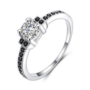 Sterling Silver Plated Black Spinel Zirconia Ring