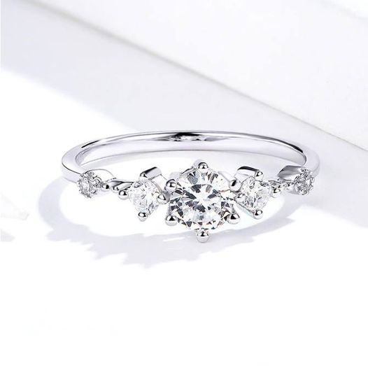Genuine 925 Sterling Silver Sparkling Cubic Zirconia Statement Ring