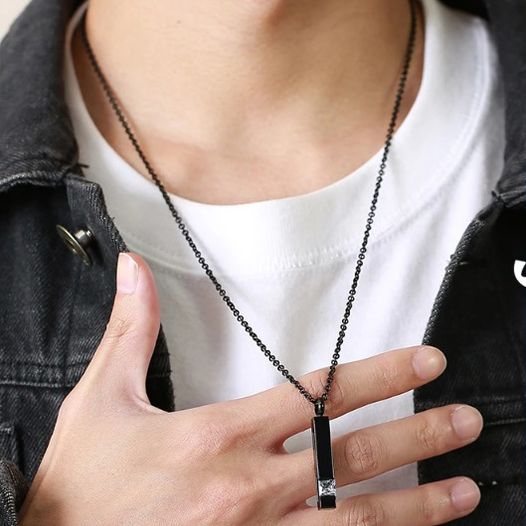 Cremation Ashes Stainless Steel Zirconia Keepsake Bar Necklace - Image 4