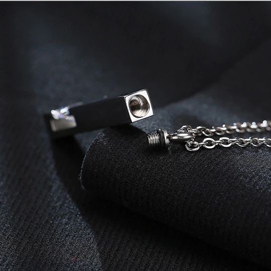 Cremation Ashes Stainless Steel Zirconia Keepsake Bar Necklace - Image 5