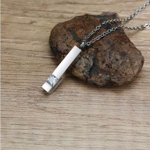 Cremation Ashes Stainless Steel Zirconia Keepsake Bar Necklace