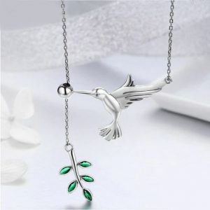 Authentic 925 Sterling Silver Spring Bird & Leaf Adjustable Pendant Choker