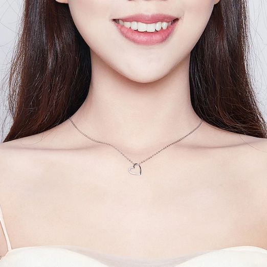 Platinum 925 Sterling Silver Zircon Love Heart Pendant Necklace - Image 2